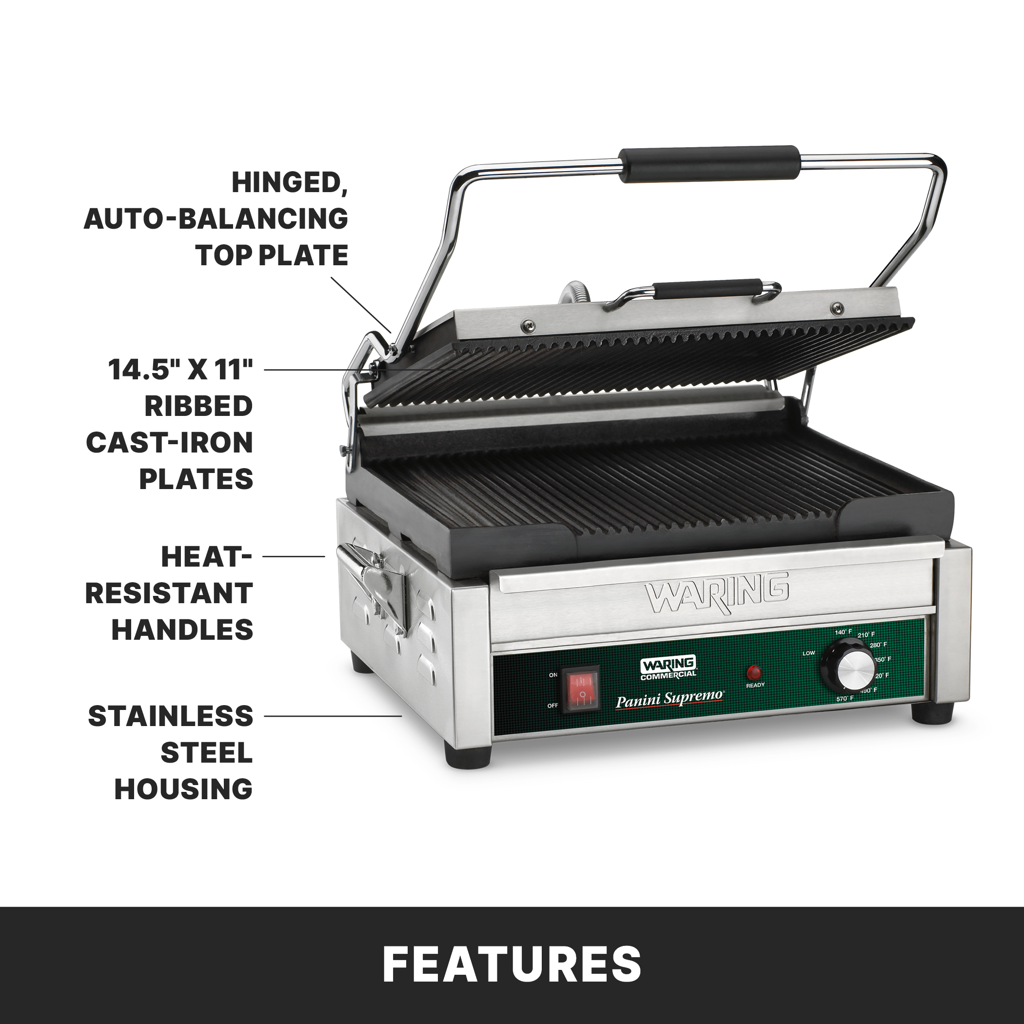 Ribbed Panini Grill, 14.5" x 11"